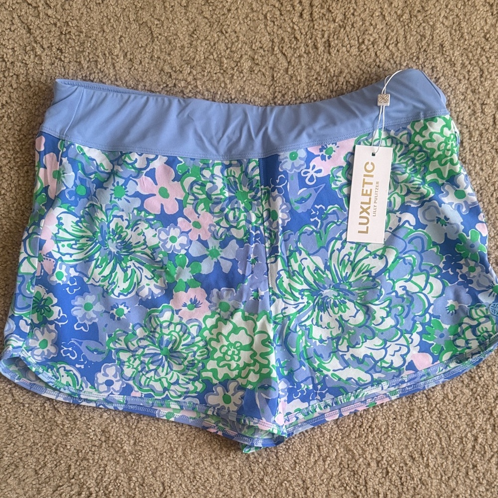 Lilly Pulitzer Luxletic Blue Floral Athletic Shorts